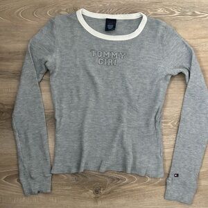 Vintage Tommy Girl Thermal Gray Long Sleeve 100% Cotton Graphic Top Y2K